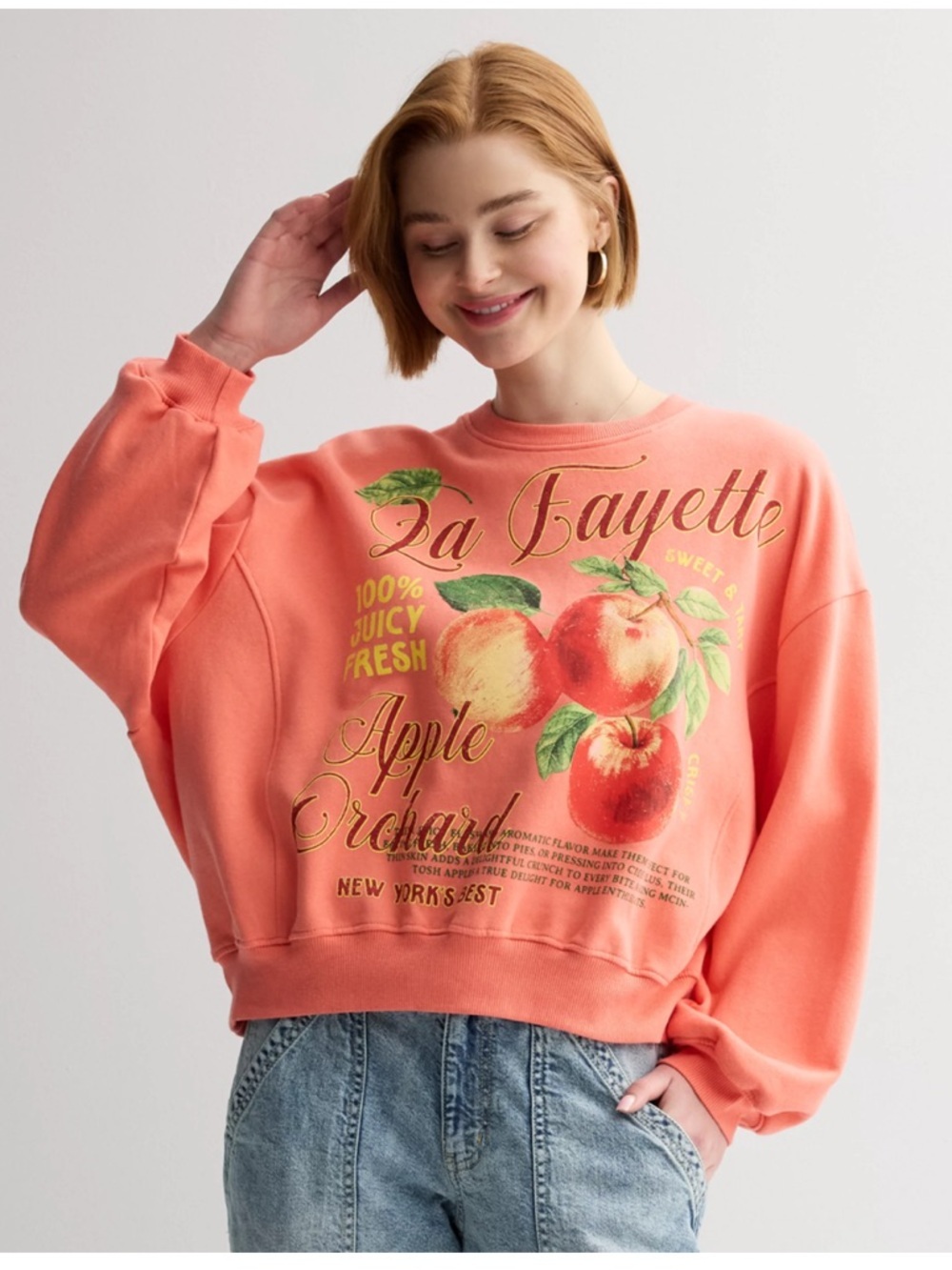 Threads of Luxx La Fayette Apple Orchard Fleece Crewneck Pullover Large